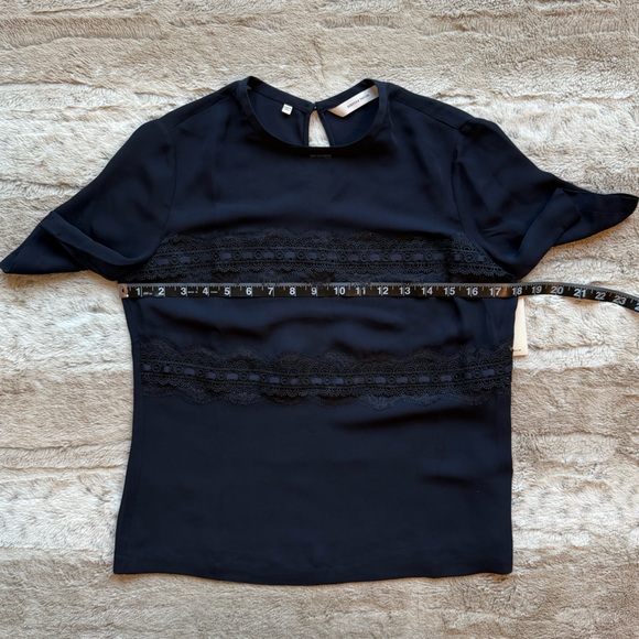 NWT REBECCA TAYLOR Lace Stripe Silk Top In Dark Navy Size XS - Picture 11 of 16